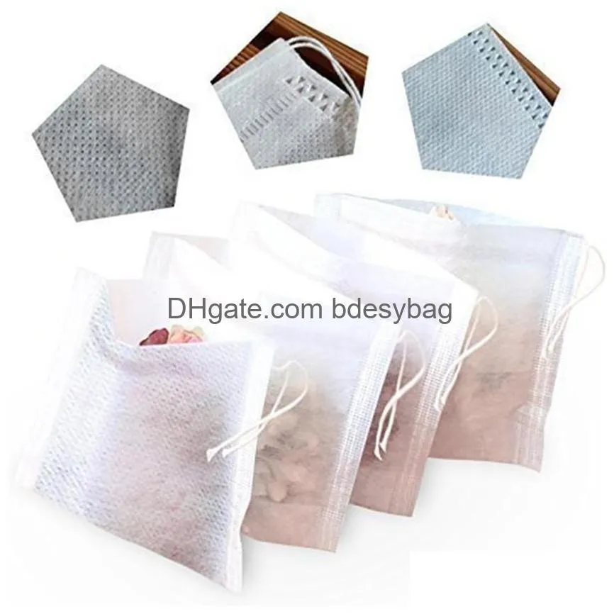 100pcs lot tea filter bags coffee tools non woven disposable drawstring infuser string seal filters bag for drinkware