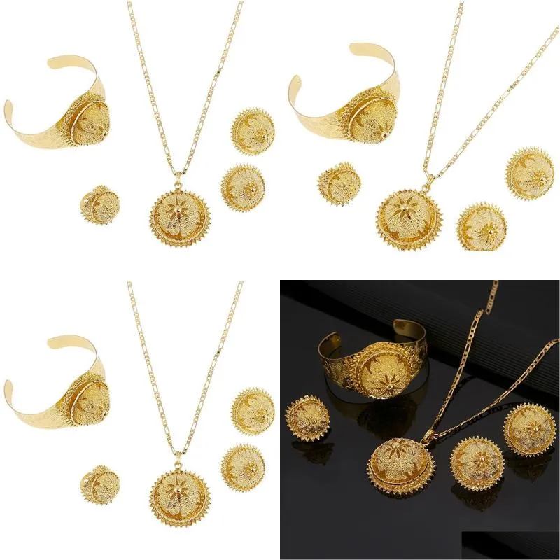 earrings necklace ethiopian gold color eritrean engagement bride wedding habesha luxury africa jewelry sets