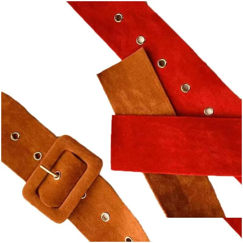 belts women fashion suede belt square buckle wide for ladies coat sweater dress waistband strap