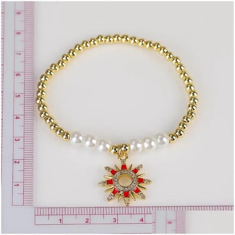 link bracelets creative personality flower hollow copper diamond microencrusted pearl elastic bracelet men and women niche senior gifts