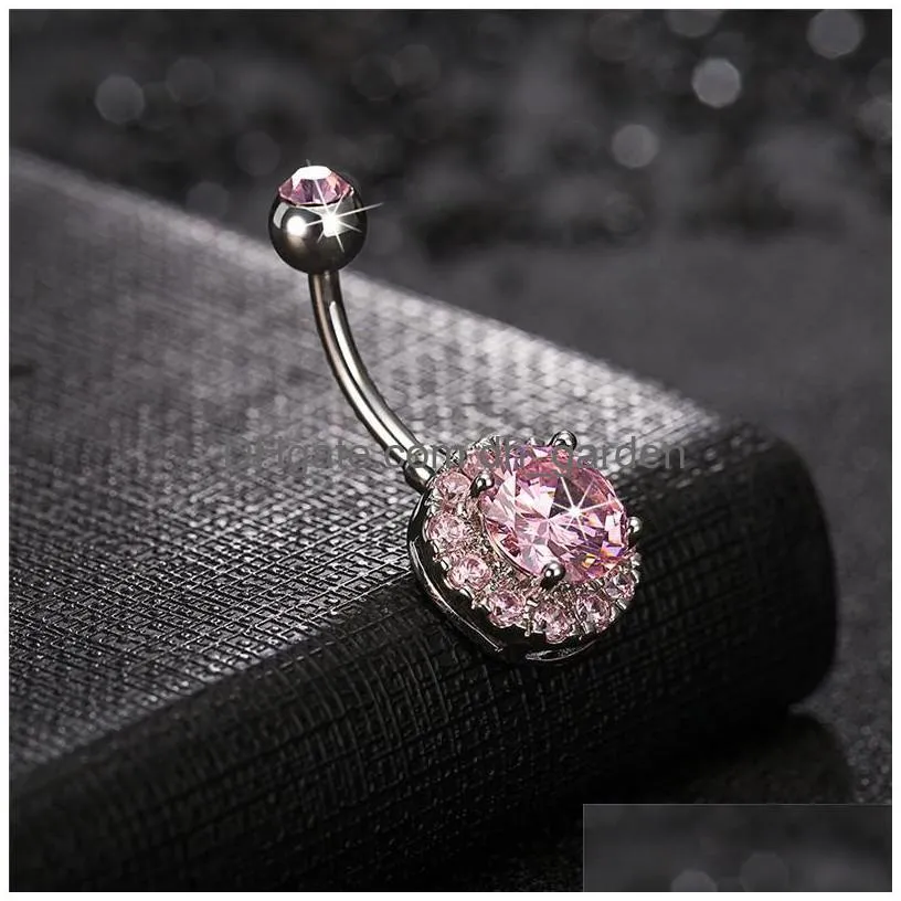 double zircon navel ring 316l stainless steel belly button rings rose gold colorful fashion body jewelry 3 2dl q2