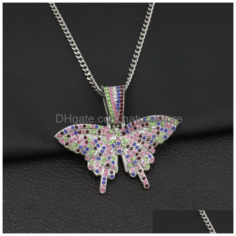 pendant necklaces colorful crystal butterfly necklace tennis chain cz insects charm choker iced out bling hip hop jewelry year gifts