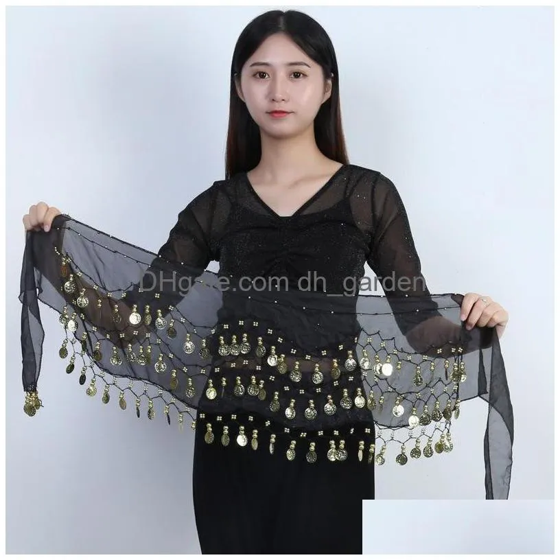 belly dance chains women 83 gold coins three layers chiffon hip scarf indian dancing colorful waist chain red purple yellow 6 1jh q2