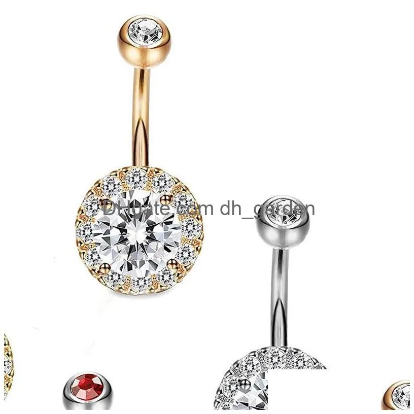 double zircon navel ring 316l stainless steel belly button rings rose gold colorful fashion body jewelry 3 2dl q2