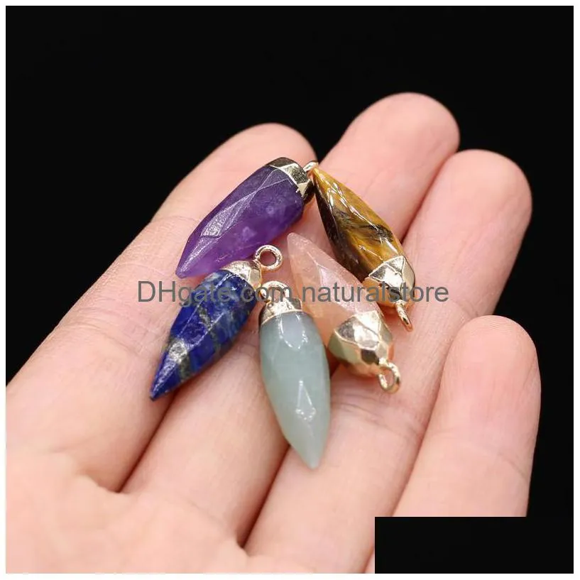 pendant necklaces natural stone quartz crystal charms faceted cone tiger eye for women jewelry making diy necklace earrings