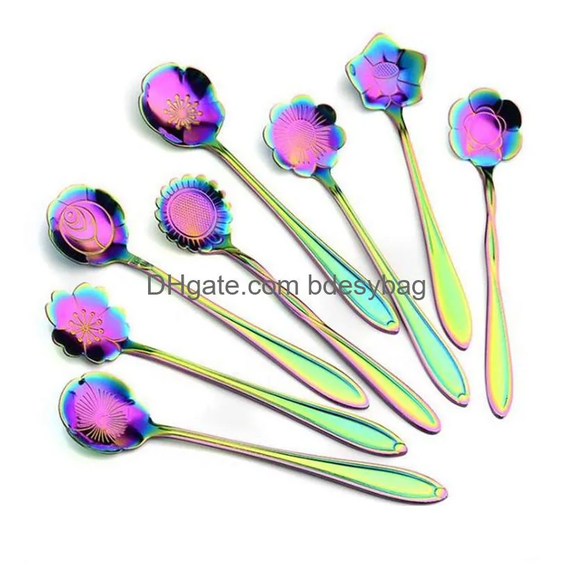 8 pcs/set stainless steel spoon flower shaped stiring spoons ice cream sugar cake coffee tableware spoon
