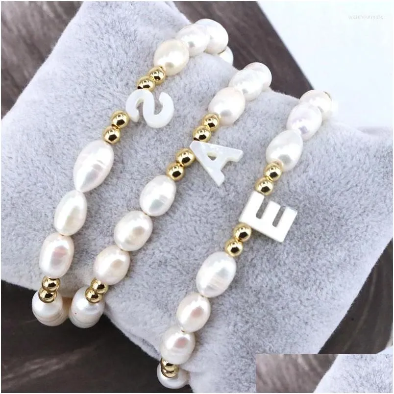 charm bracelets 5pcs natural freshwater pearl beads handmade beaded letter shell charms bracelet women 2022 girl jewelry