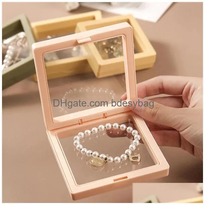 pe film jewelry box transparent 3d floating frame display case ring earrings necklace packaging boxes