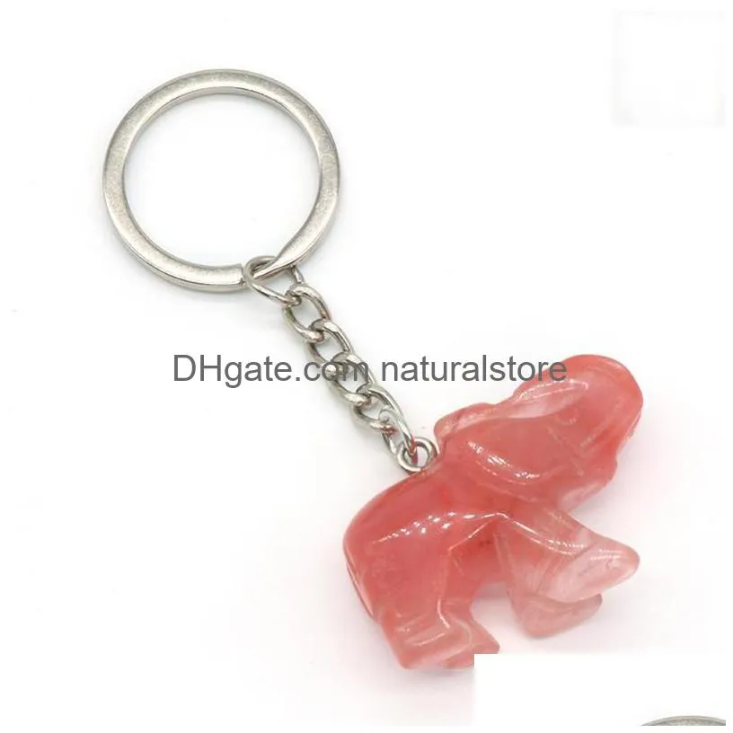 keychains natural stone crystal cute elephant women handbag wallet bag key chains accessories stainless steel keyring