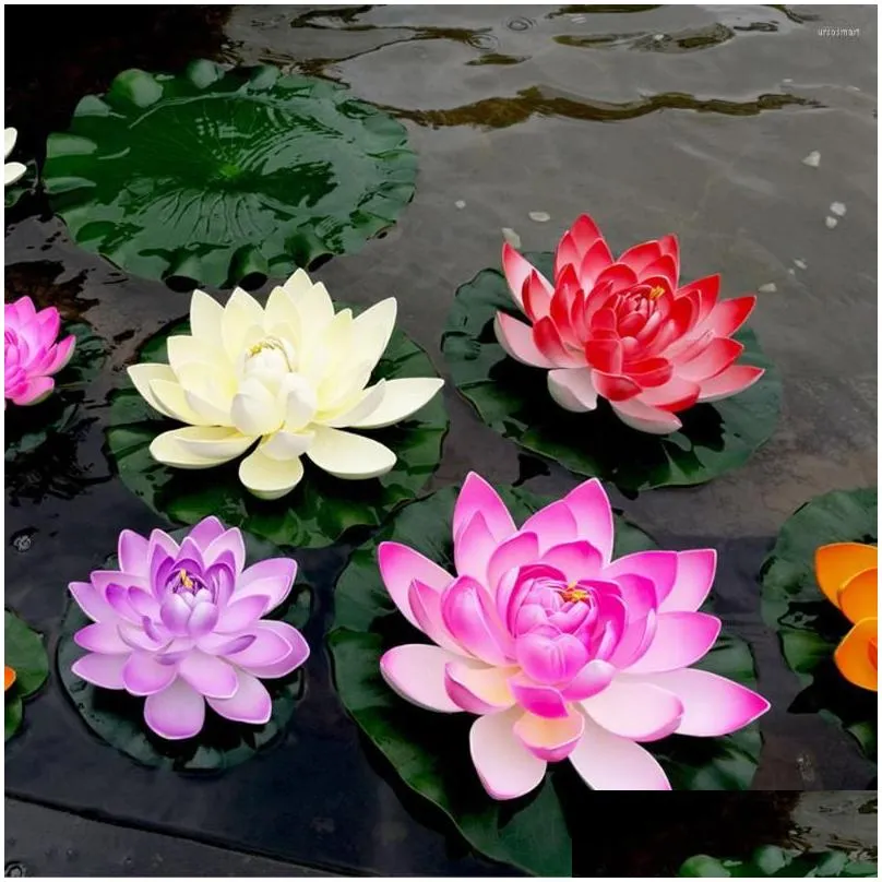 decorative flowers lotus artificial lily floating water flower pond pads plantdecorpondspool fake simulation leaves decorations