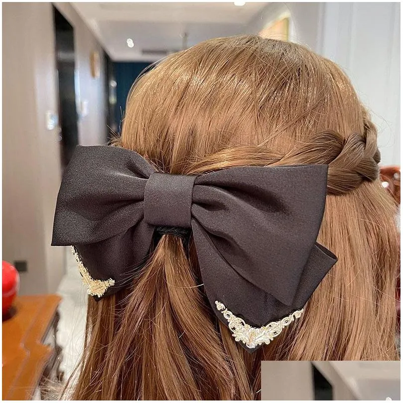 barrettes palace style high luxury bow hairpin design sense of elegance top head hair spring clip hair accessories