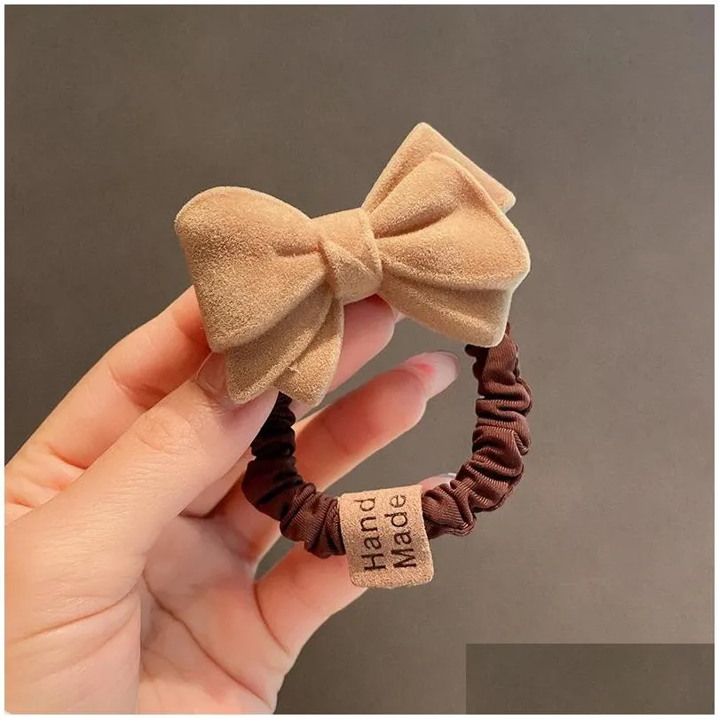 korea dongdamen autumn and winter color flocking bow hair circle simple temperament high elastic hair binding headrope rubber