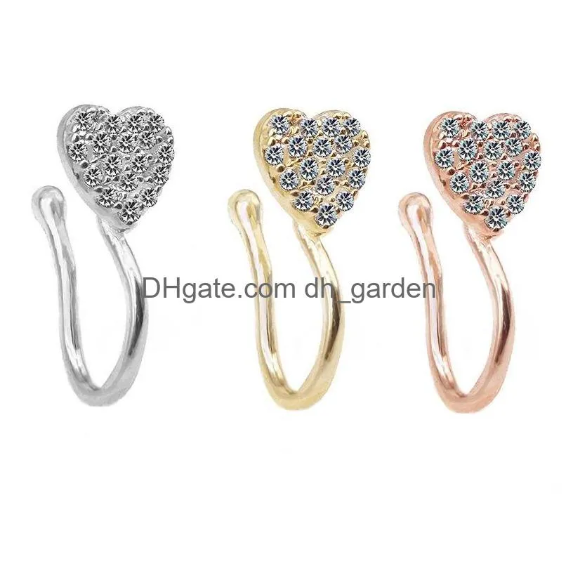 piercing ornament heart nose nail nose ring set with diamond heart new style nose ornament no hole piercing ring three packages 603 z2