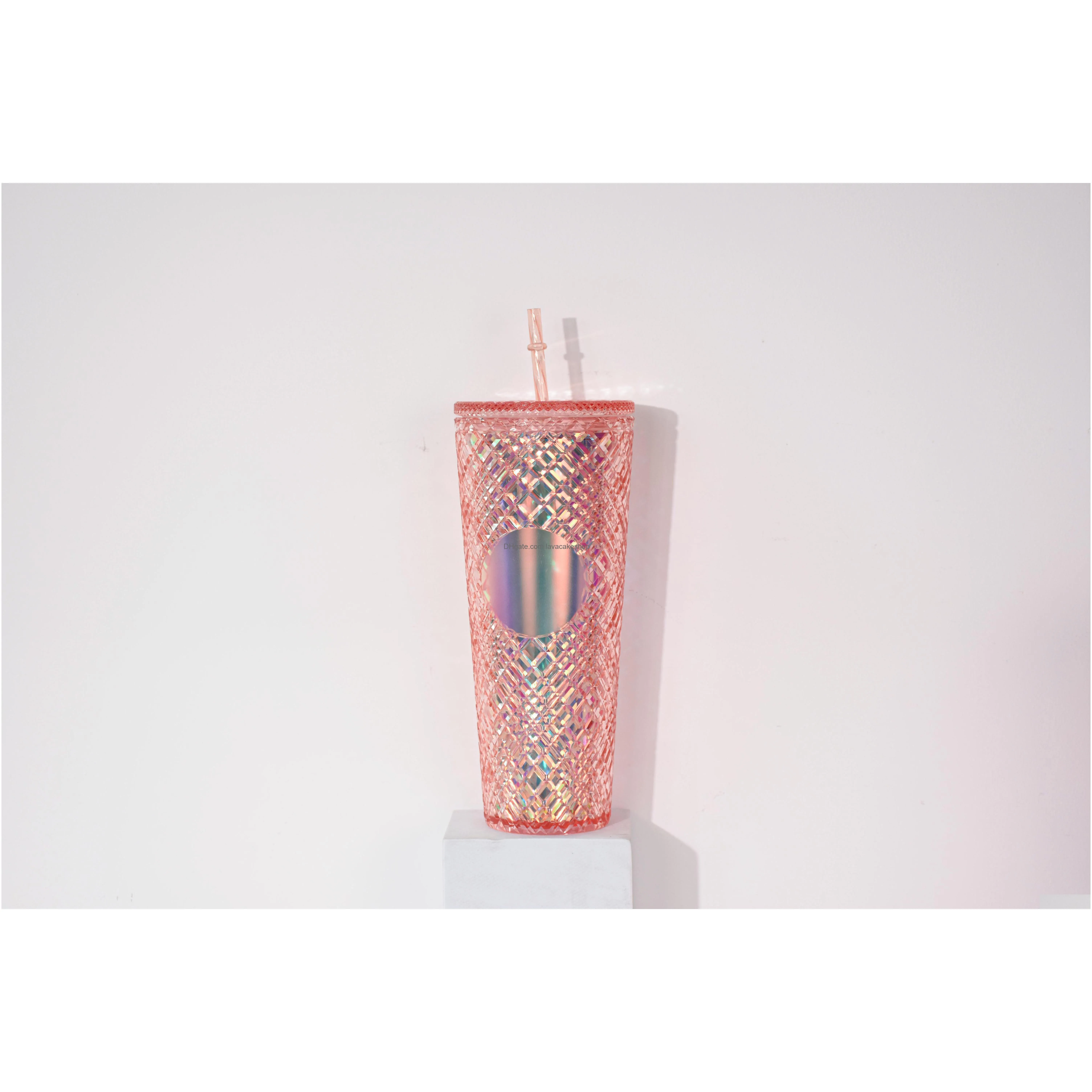 sublimation mugs 1pc diamond radiant goddess cup with logo 710ml summer cold water cups tumbler with straw double layer plastic durian coffee