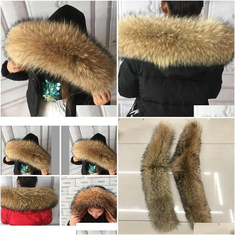 scarves 100 large real natural raccoon fur collar for winter down parkas coats luxury warm women female jackets1
