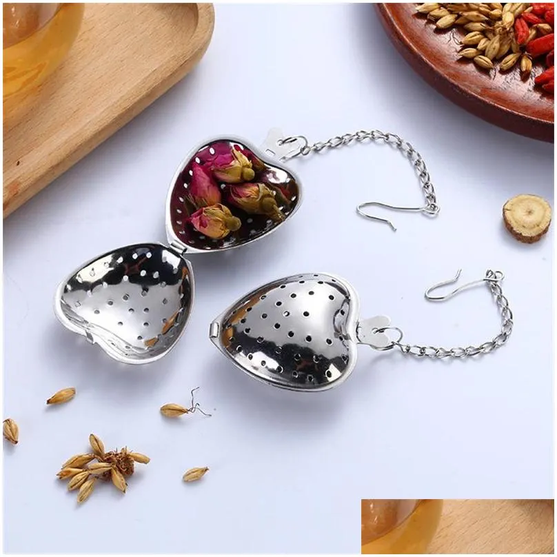 heart shaped tea infuser mesh ball stainless steel loose tea herbal spice locking filter strainer diffuser