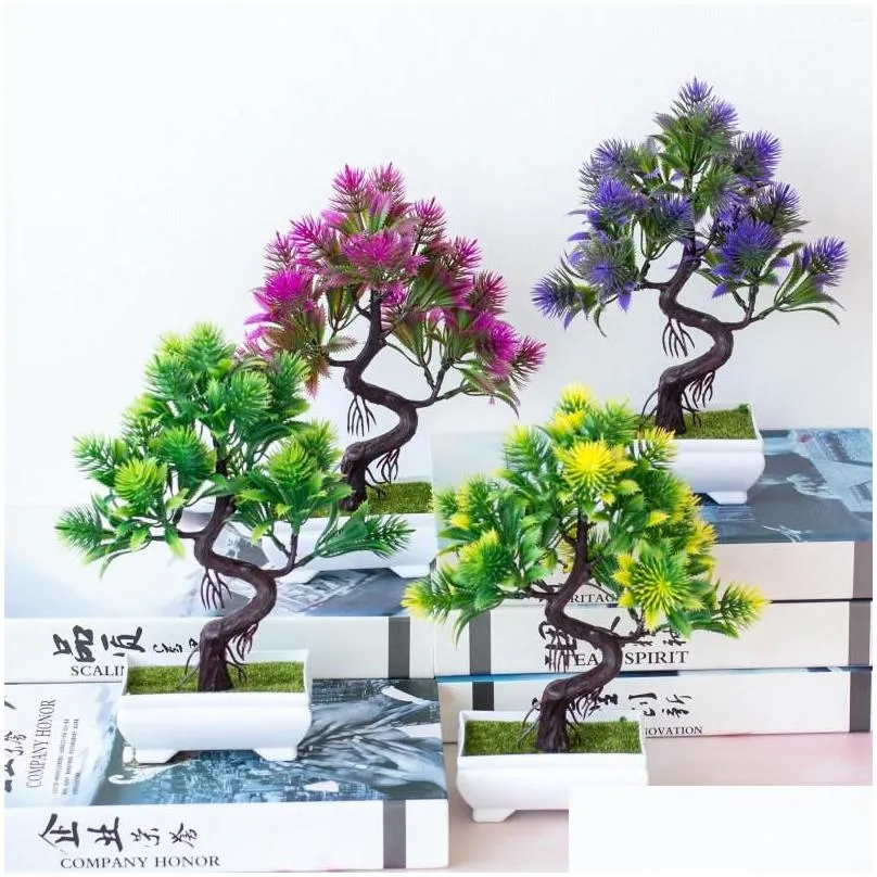 decorative flowers 15heads artificial small pine tree plastic bonsai christmas year festival party supplies home decoration fake