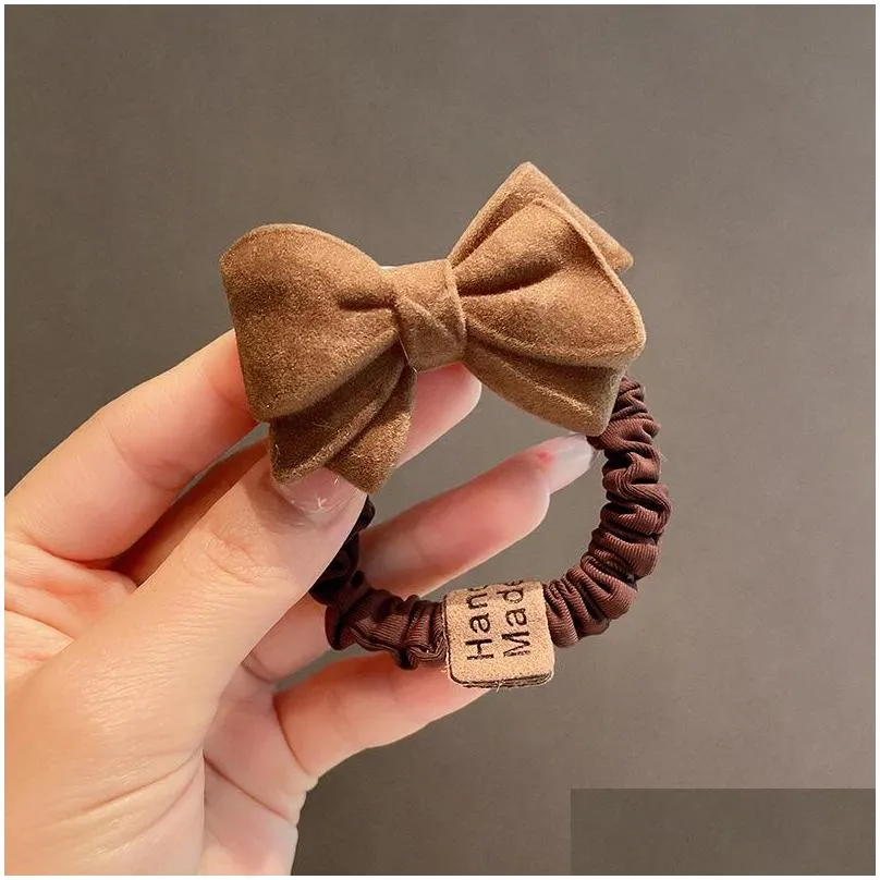 korea dongdamen autumn and winter color flocking bow hair circle simple temperament high elastic hair binding headrope rubber