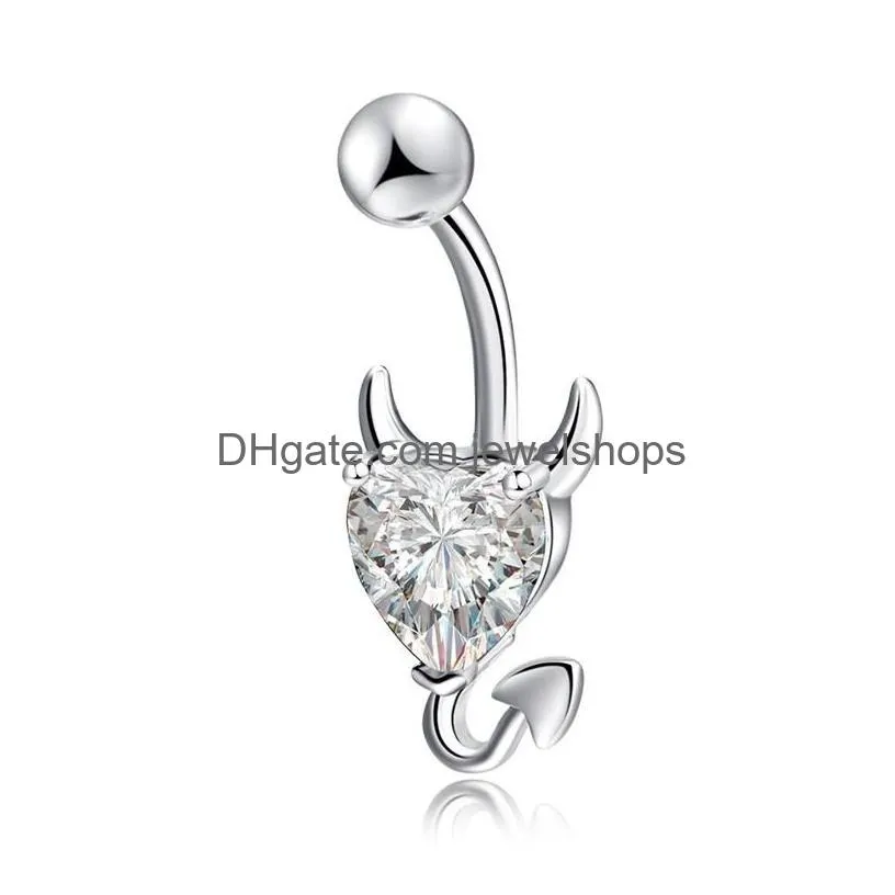 wholesale 3 colors little evil shape silver 316l stainless steel jewelry navel bars silver belly button ring navel body piercing 124