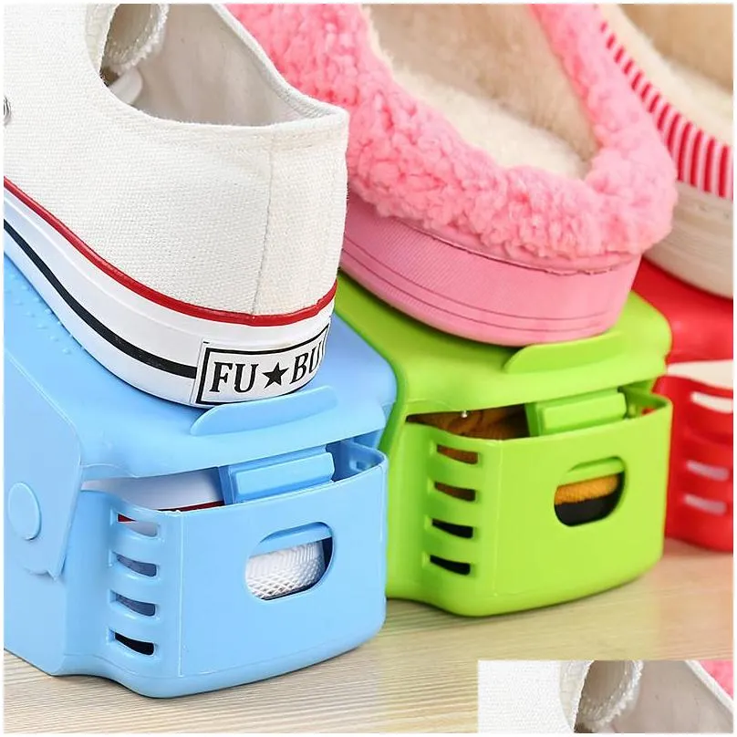 double layer adjustable shoe organizer adjustable footwear support slot space saving cabinet closet stand shoes storage rack shoe box