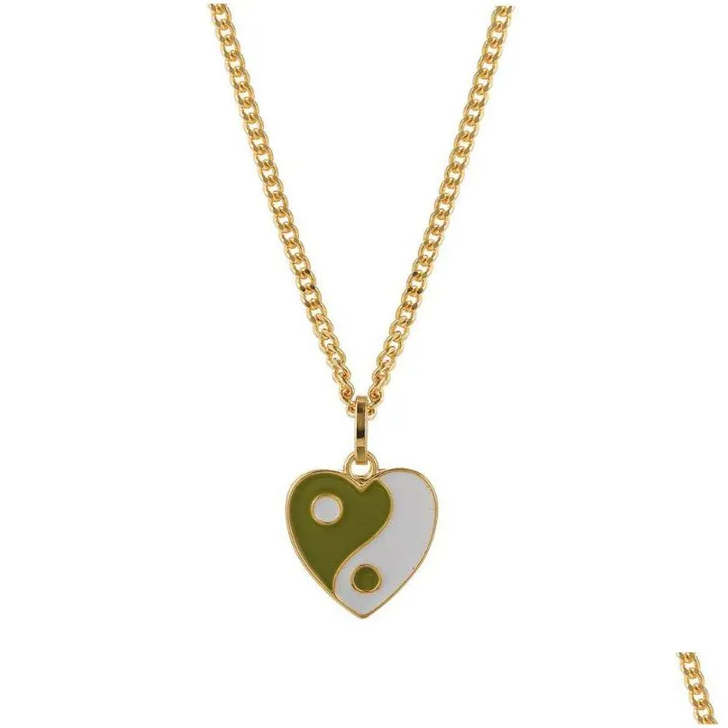 chains heart shape tai chi necklaces for women men teens trendy classic style pink green yin yang necklace fashion jewelry gifts