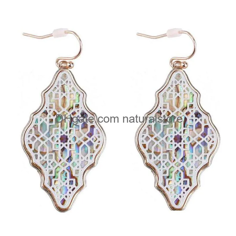 dangle chandelier quadrifoglio abalone filigree earrings for ladies white shell clover boutique jewelry wholesale e7792 zwpon