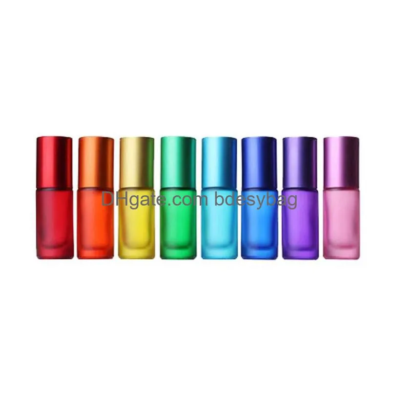 5ml  oils roller bottles multiplecolour frosted glass bottle with stainless steel roller balls for travel