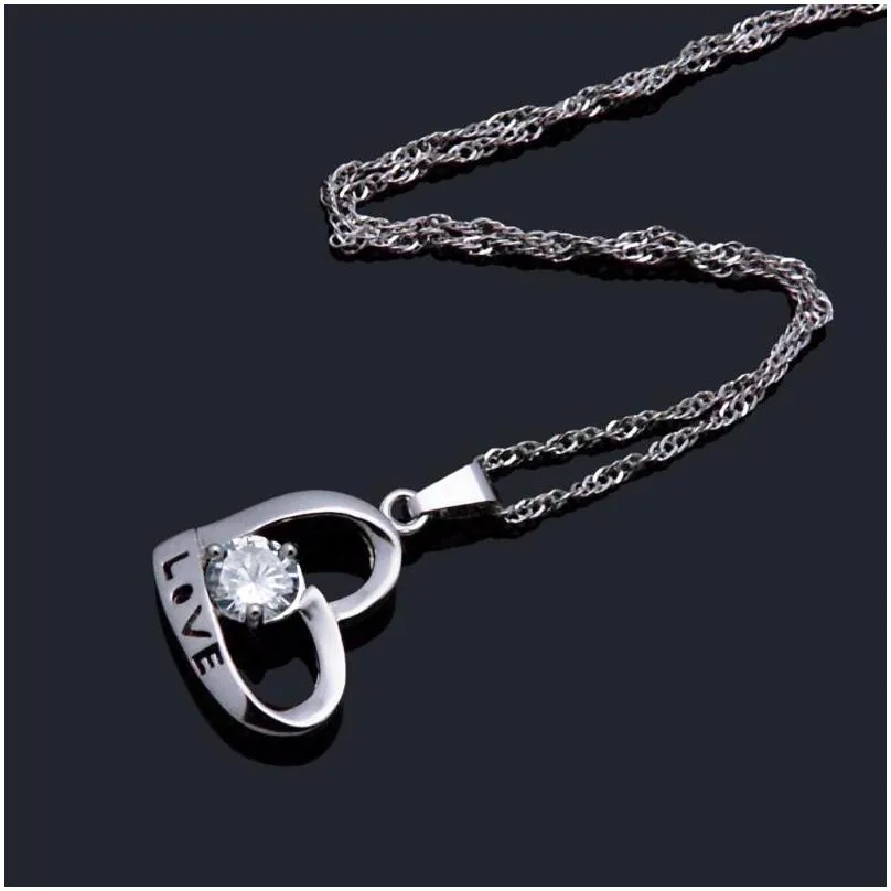 chains 925 sterling silver heart love pendant necklace women red zircon charm lady jewelry girl gift