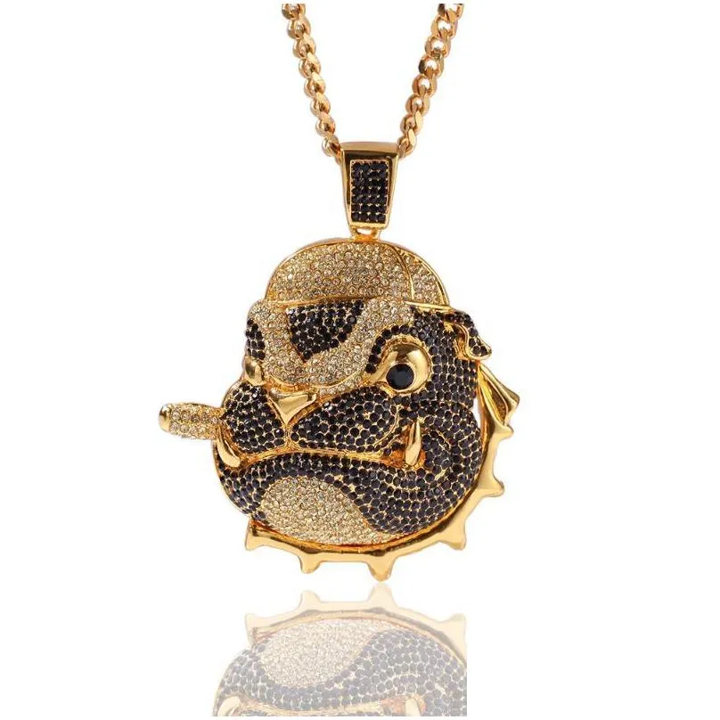 pendant necklaces personality full zircon pug necklace hip hop dog head iced out fashion ppupy men rapper jewelry necklace1