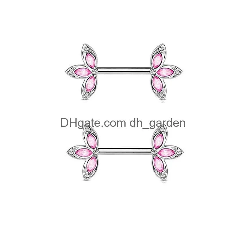stainless steel nipple clip crystal leaf flower nipple ring rhinestone body piercing jewelry for women 1115 t2