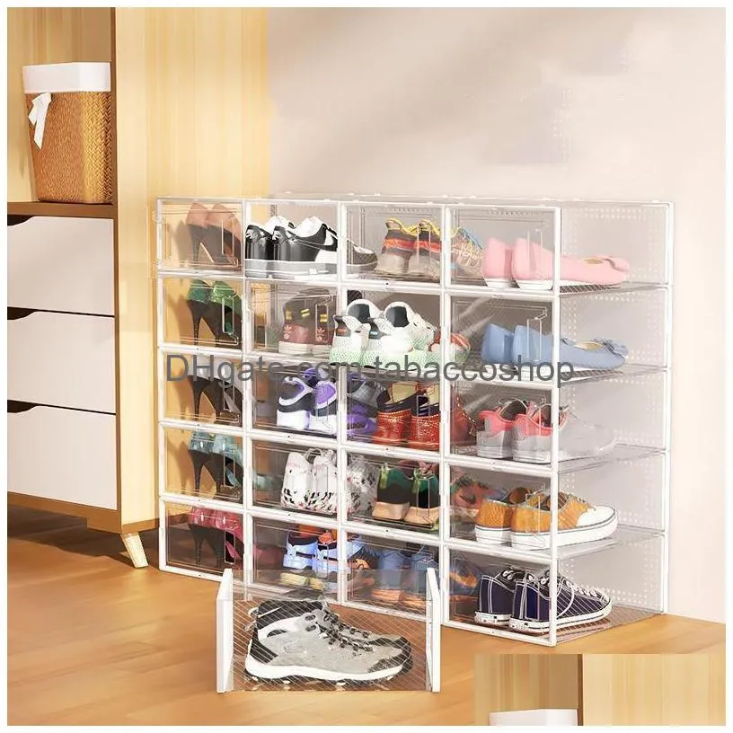 plastic shoe storage box sneaker clear casest stackable shoes rack box for closet foldable