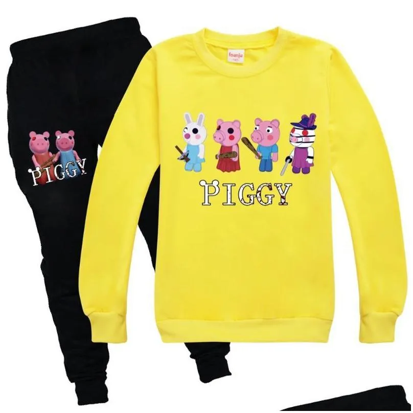 clothing sets cartoon robloxing piggy toddler boy autumn clothes oneck set long sleeve kids tshirt pants children girls sweatshirt