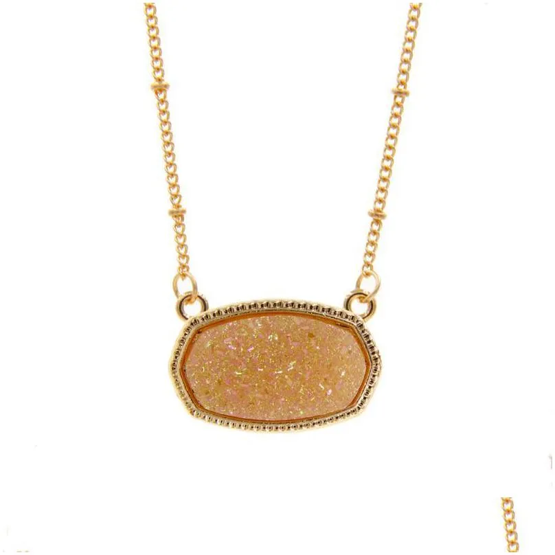 pendant necklaces resin oval druzy necklace gold color chain drusy hexagon style luxury designer brand fashion jewelry for