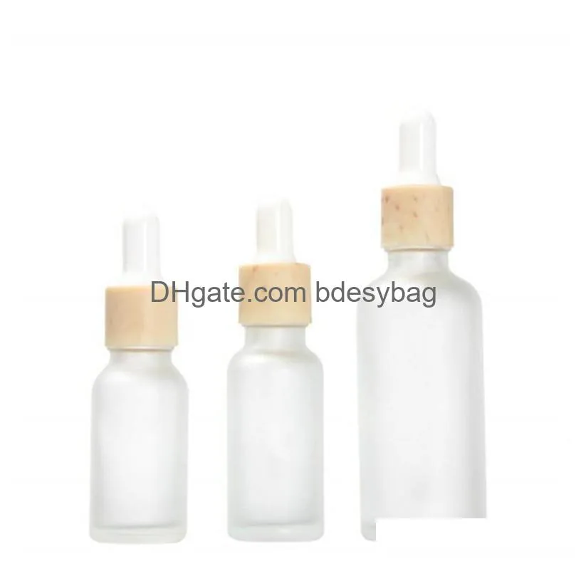 10ml 15ml 20ml 30ml 50ml frosted glass dropper bottles empty  oil bottles with imitated wooden lids