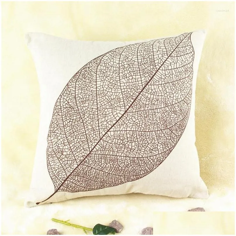 pillow yellow gold brown navy blue coffee leaf home decorative sofa throw cover 45x45cm nordic plant leaves linen