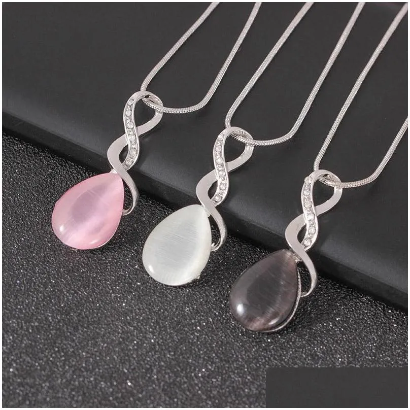  design pink opal necklace earrings and ring jewelry set natural gem stone water drop necklace earring set jewelry for women