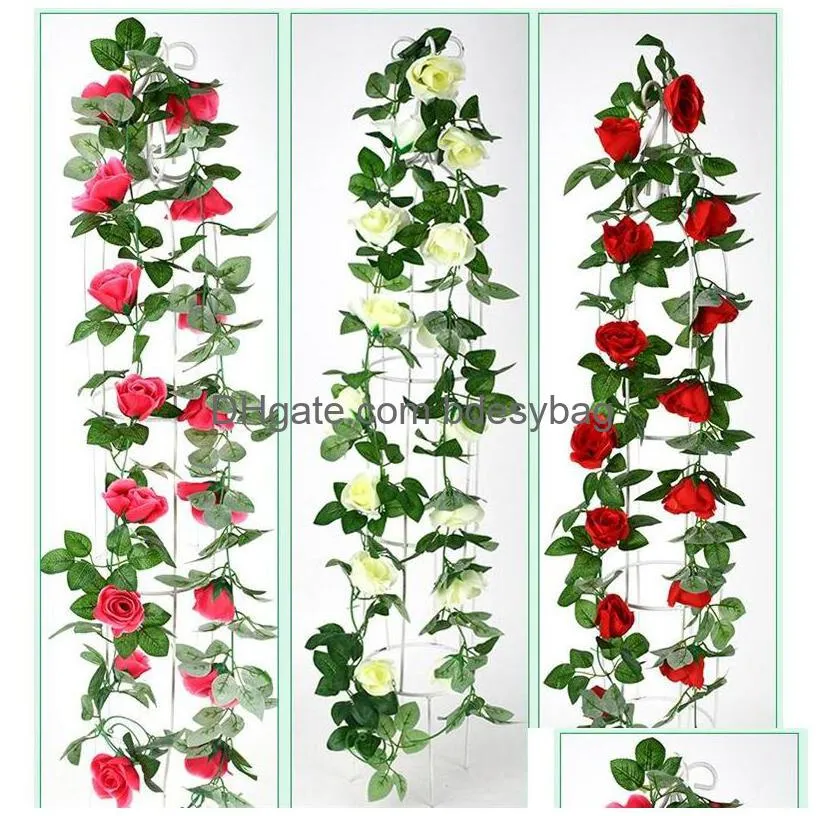 artificial rose vine flowers fake hanging flower with green leaves for wedding ceremony home garden decorations