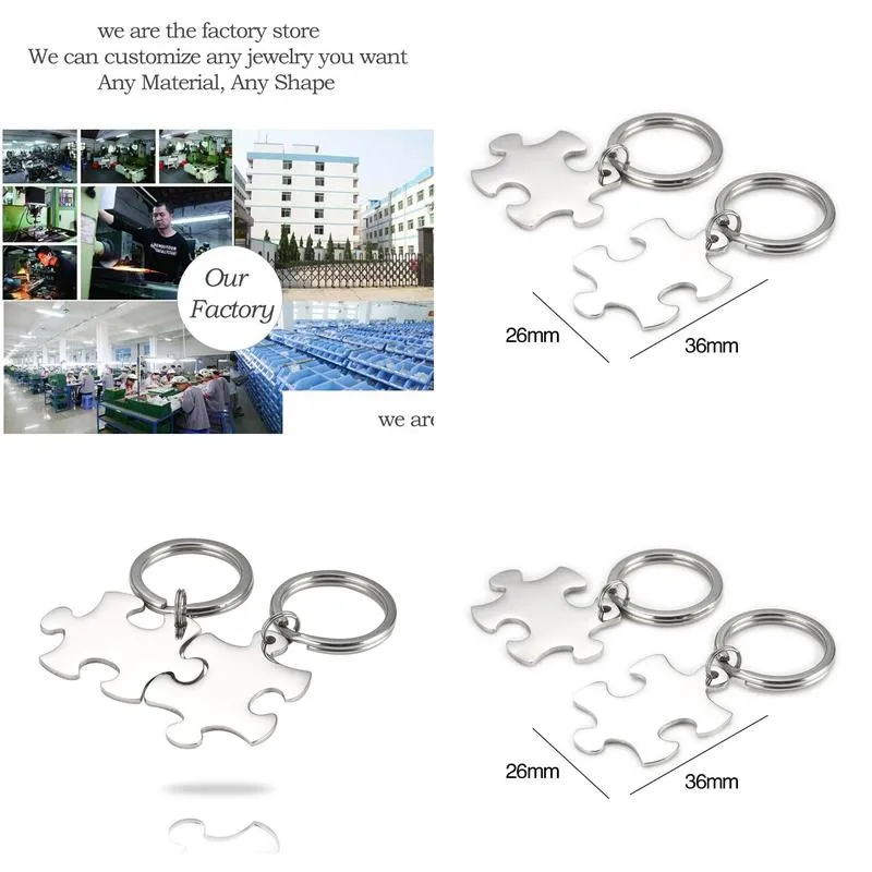 100 stainless steel jigsaw puzzle keychain blank for engrave metal key chain mirror polished wholesale 10pair