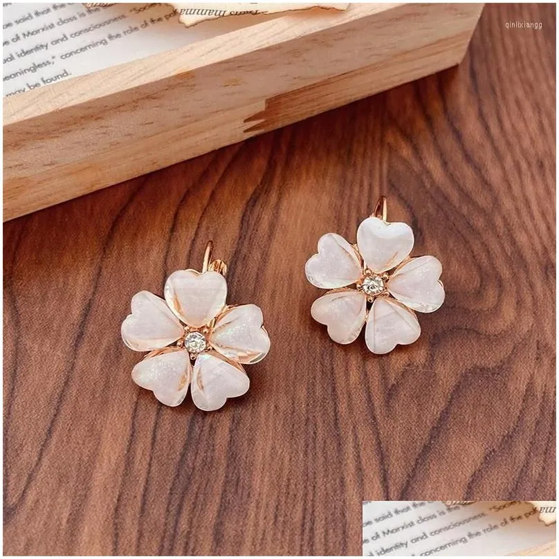 backs earrings 2022 fashion small flower korean sweet gentle lady crystal studded five petal for women