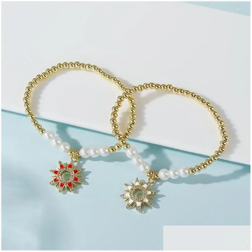 link bracelets creative personality flower hollow copper diamond microencrusted pearl elastic bracelet men and women niche senior gifts