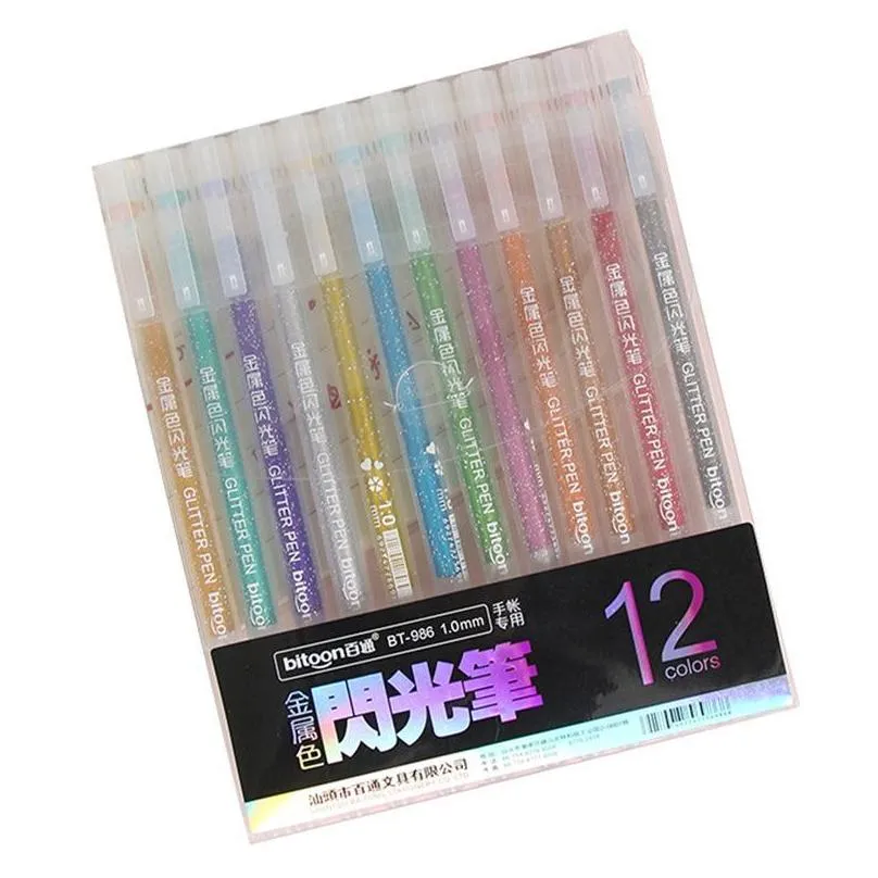 highlighters 12 colors/set highlighter pen set glitter color changing flash marker drawing scrapbook tools diy stationery school