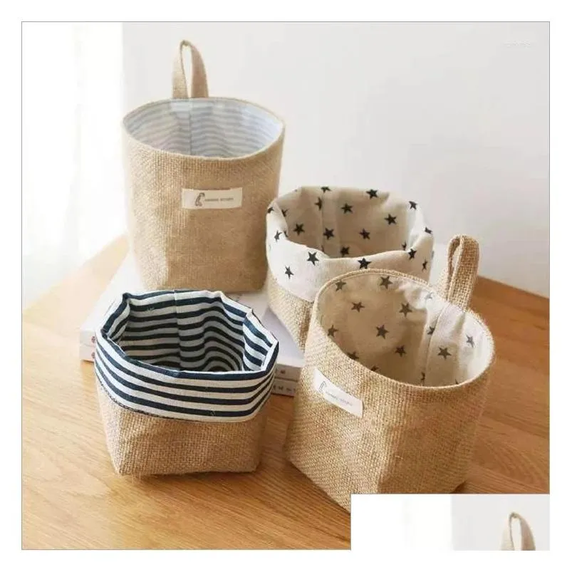 storage boxes nordic style hanging wall pocket basket sack sundries organizer cosmetic cotton linen toy bag