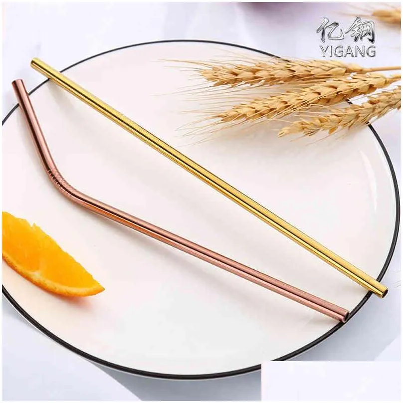 7 colors 6x215mm/0.24x8.5inch ecofriendly reusable metal straw sturdy straight bent stainless steel drinking straws cocktail party juice bar accessory