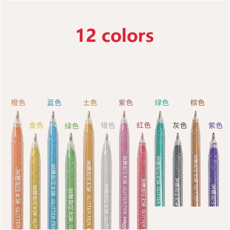 highlighters 12 colors/set highlighter pen set glitter color changing flash marker drawing scrapbook tools diy stationery school