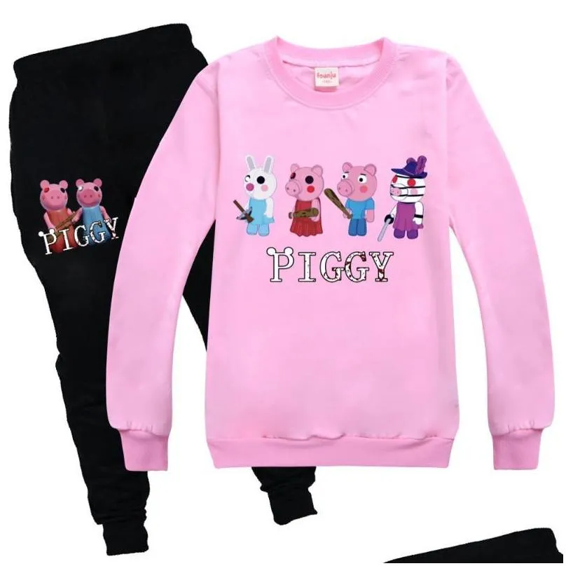 clothing sets cartoon robloxing piggy toddler boy autumn clothes oneck set long sleeve kids tshirt pants children girls sweatshirt