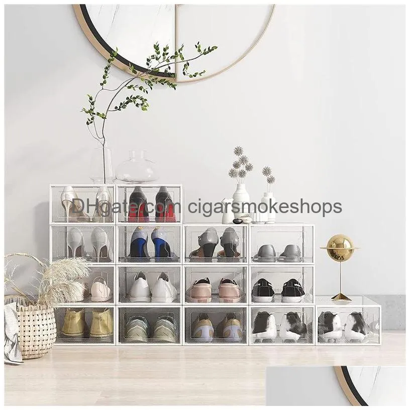 plastic sneaker stackable storage transparent boxes drop front acrylic wholesale drawer type clear shoes box