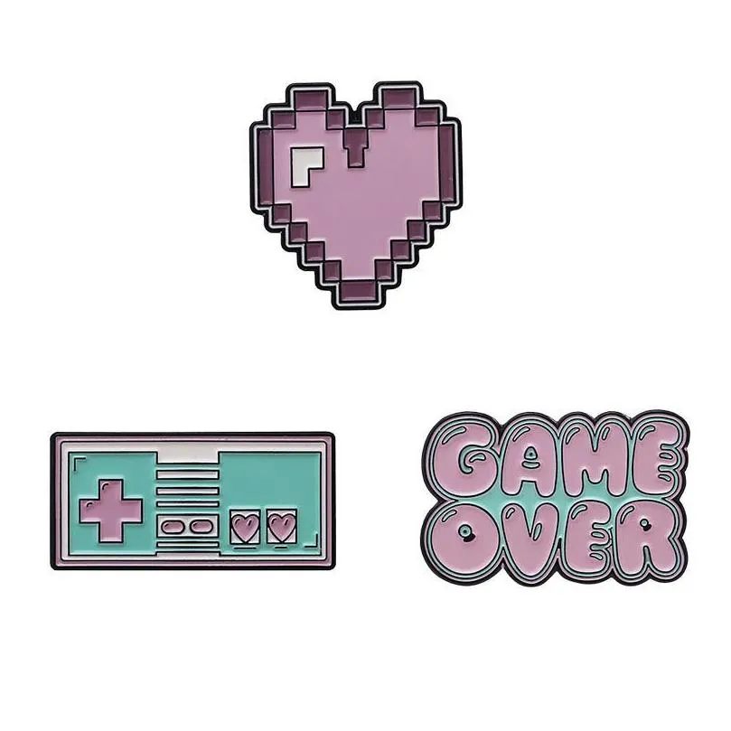 pins brooches pink pixel heart game machine over enamel pins fashion denim jackets backpack pin button brooch for women men jewelry