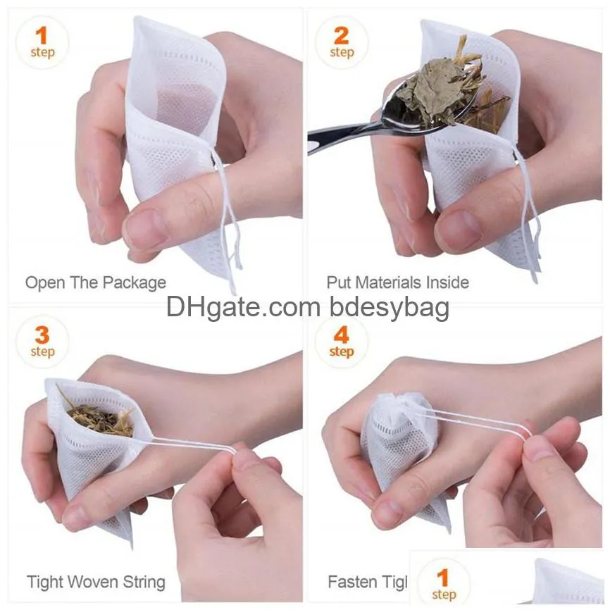 100pcs lot tea filter bags coffee tools non woven disposable drawstring infuser string seal filters bag for drinkware