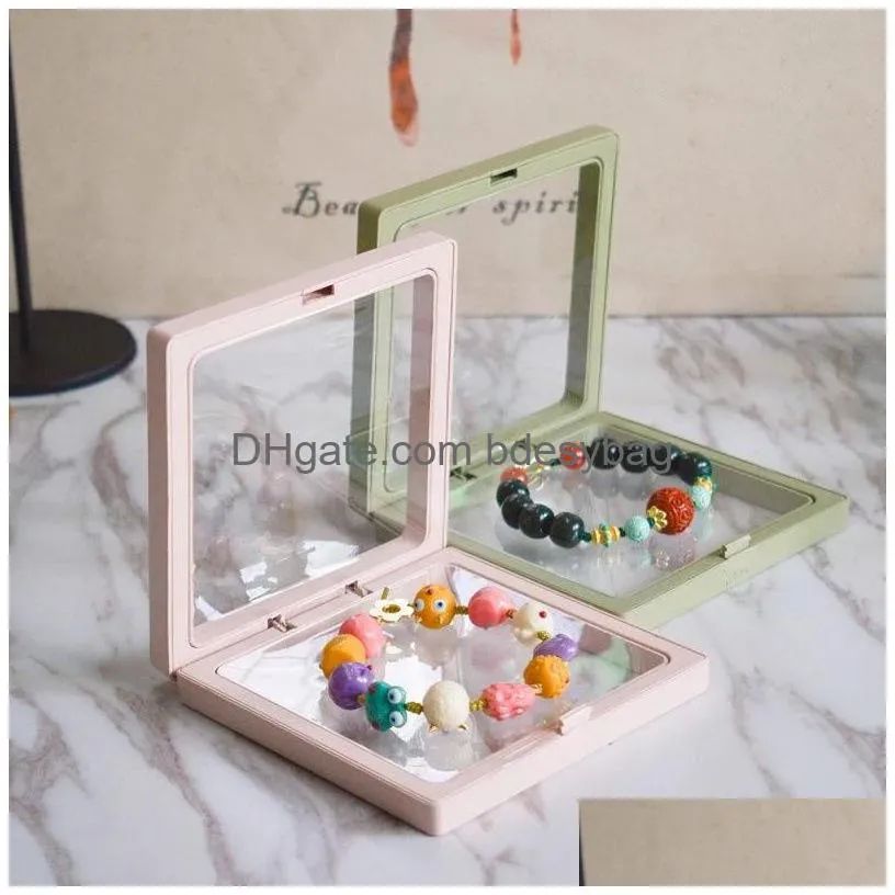 pe film jewelry box transparent 3d floating frame display case ring earrings necklace packaging boxes