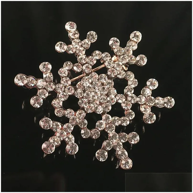 crystal snow flower brooch pin charm women gem pendant rhinestone big snowflake winter snow theme christmas brooches wholesale